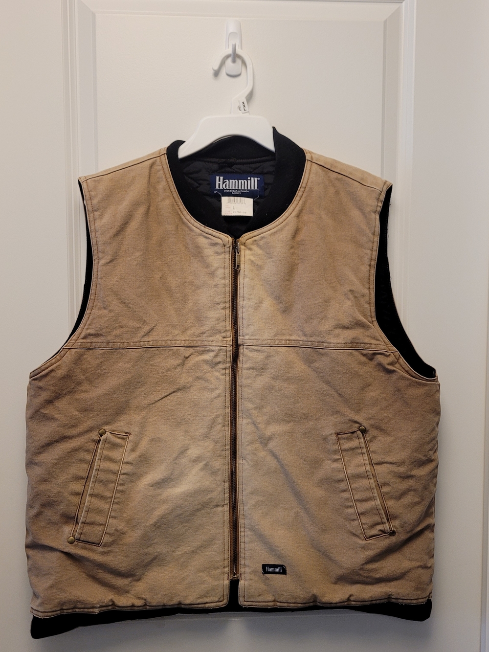 Vintage Hammill Vest Mens L Made in Canada Tan Canvas Quilted Workwear